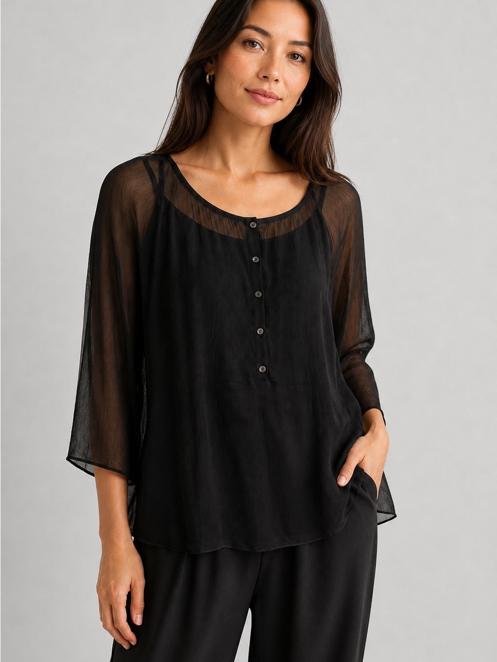 Eileen Fisher Silk Georgette Crepe  Shirt w/ Georgette Silk Tank XL